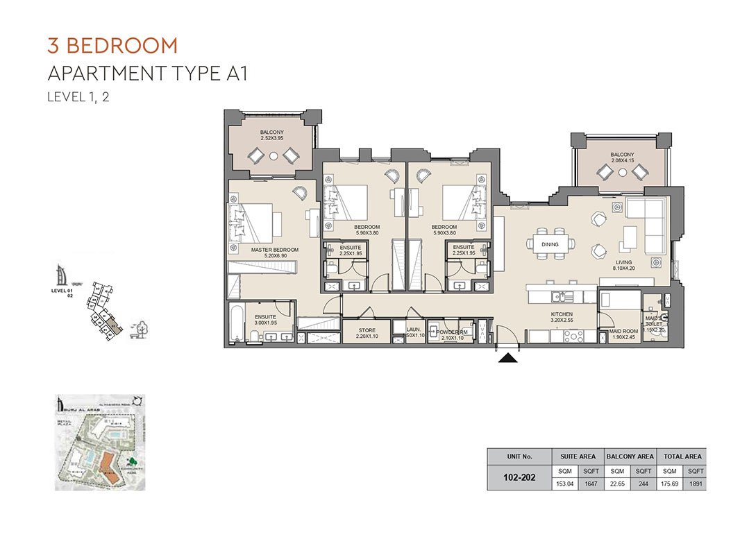 3 Bedrooms floor plan