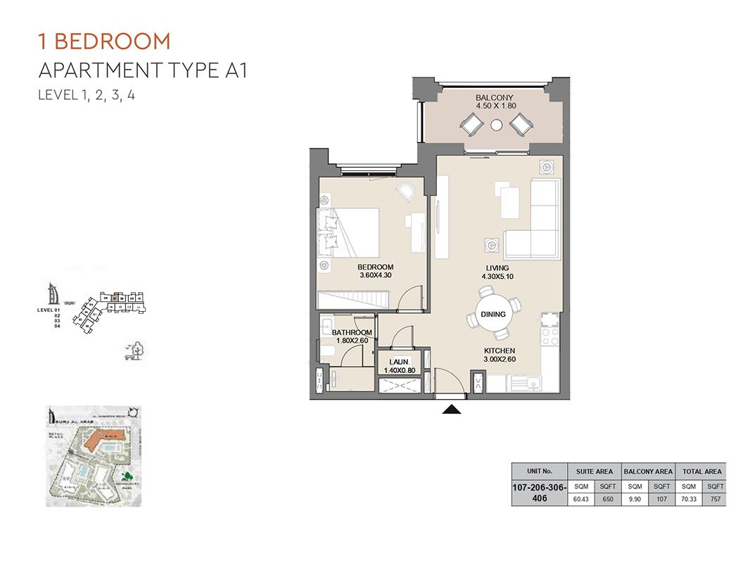 1 Bedroom floor plan