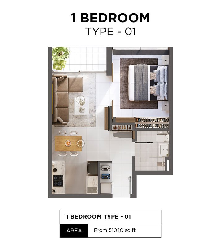 1 Bedroom floor plan