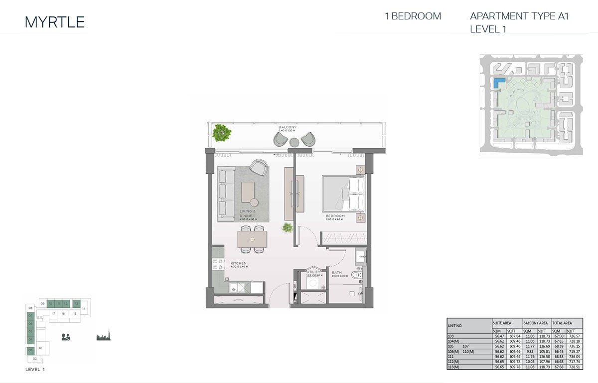 1 Bedroom floor plan