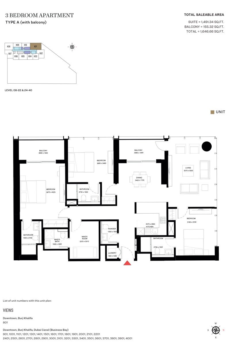 3 Bedroom floor plan