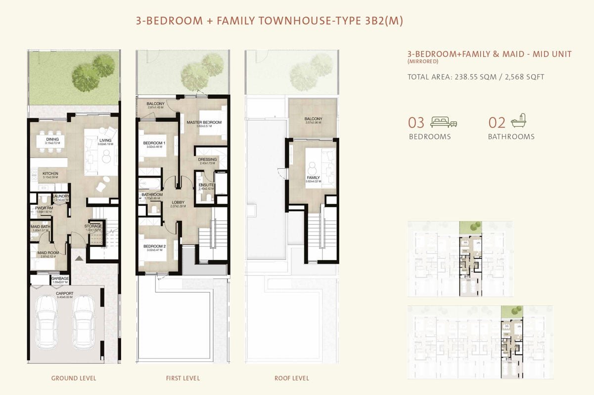 3 Bedrooms + Maid floor plan