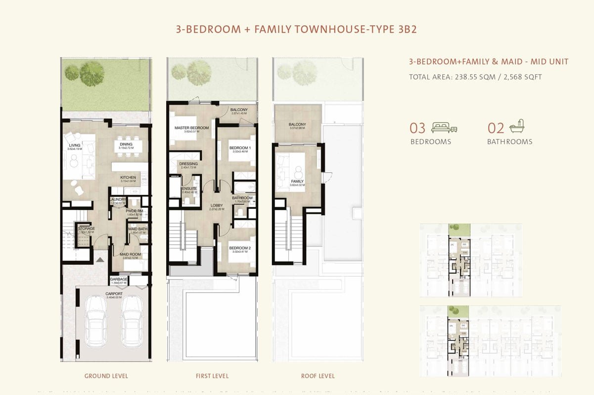 3 Bedrooms + Maid floor plan