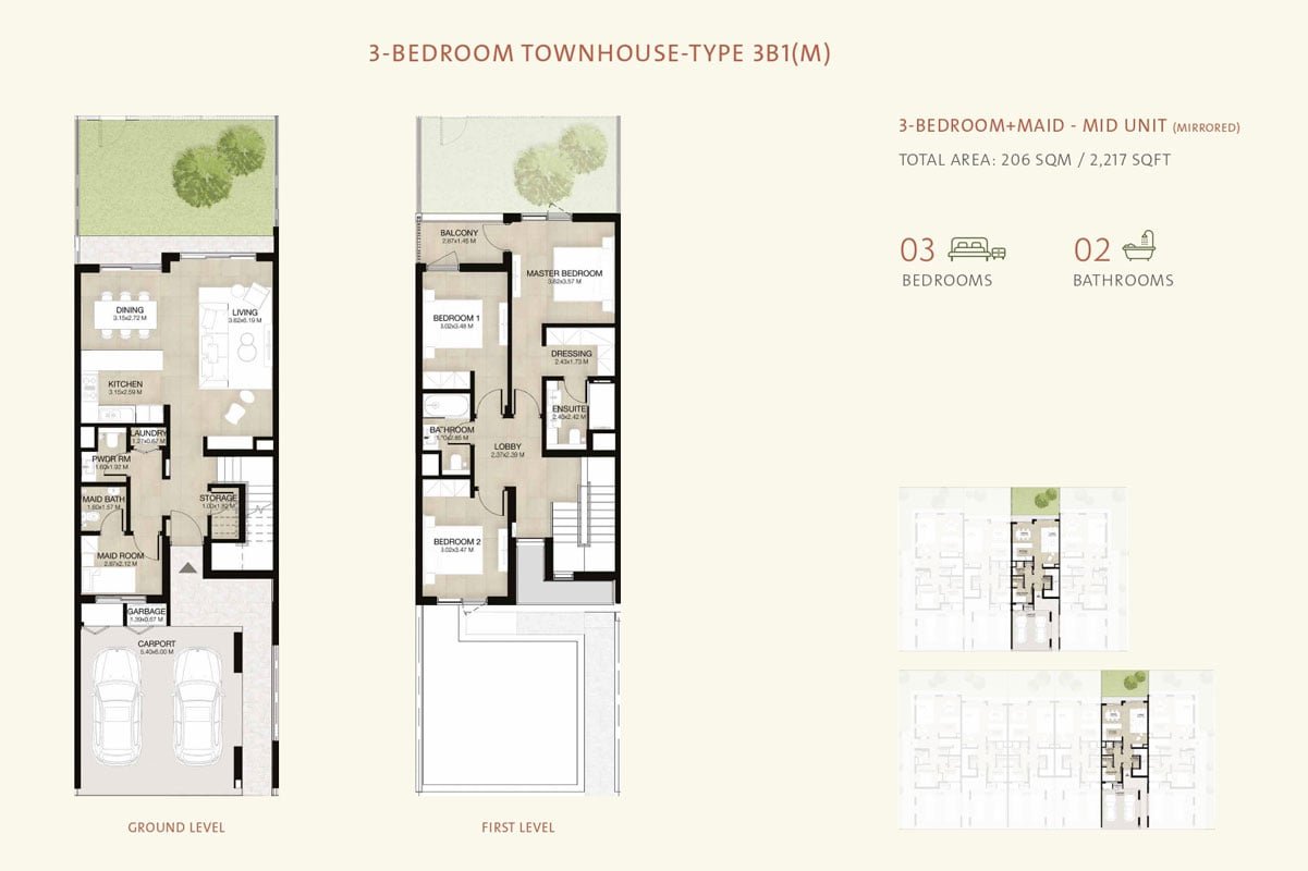 3 Bedrooms + Maid floor plan