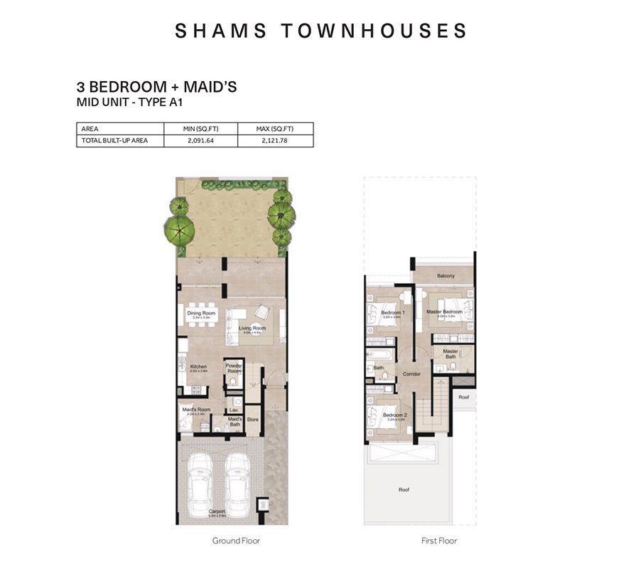 3 Bedrooms + Maid floor plan