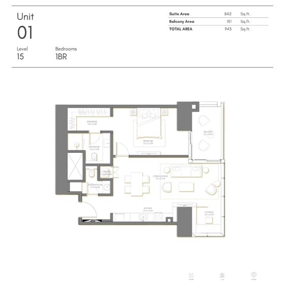 1 Bedroom floor plan