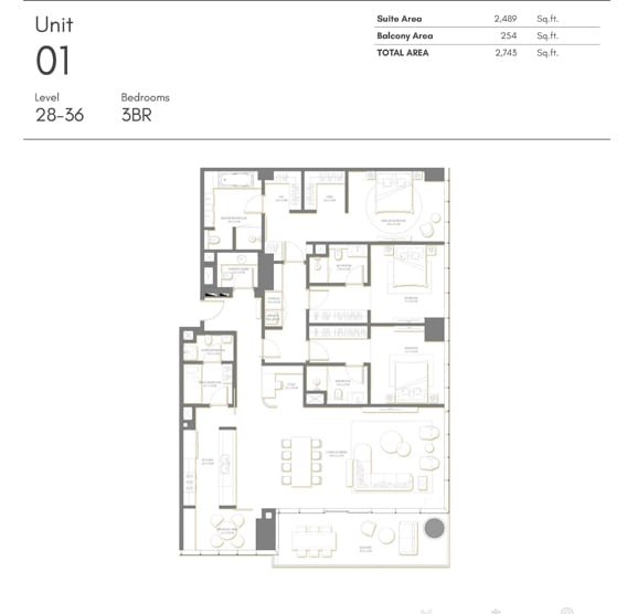 3 Bedrooms floor plan