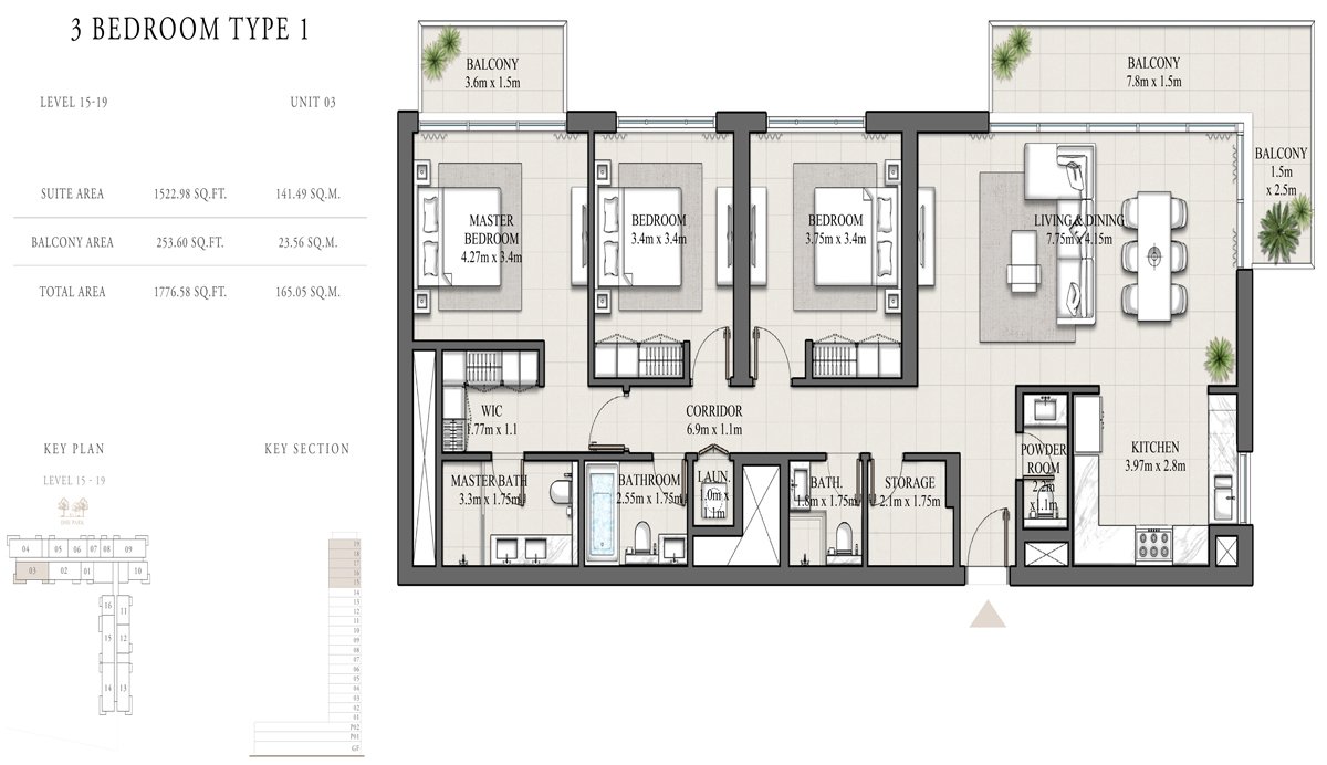 3 Bedroom floor plan
