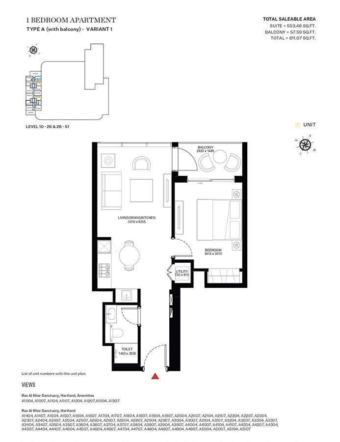 1 Bedroom floor plan