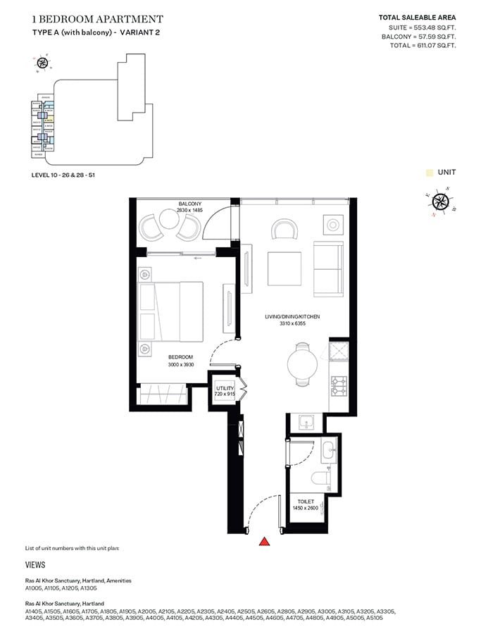 1 Bedroom floor plan