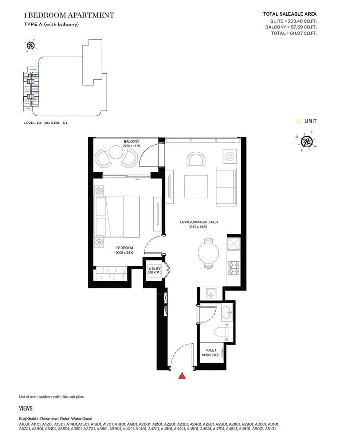 1 Bedroom floor plan