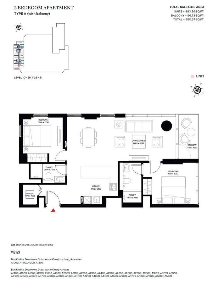 2 Bedrooms floor plan
