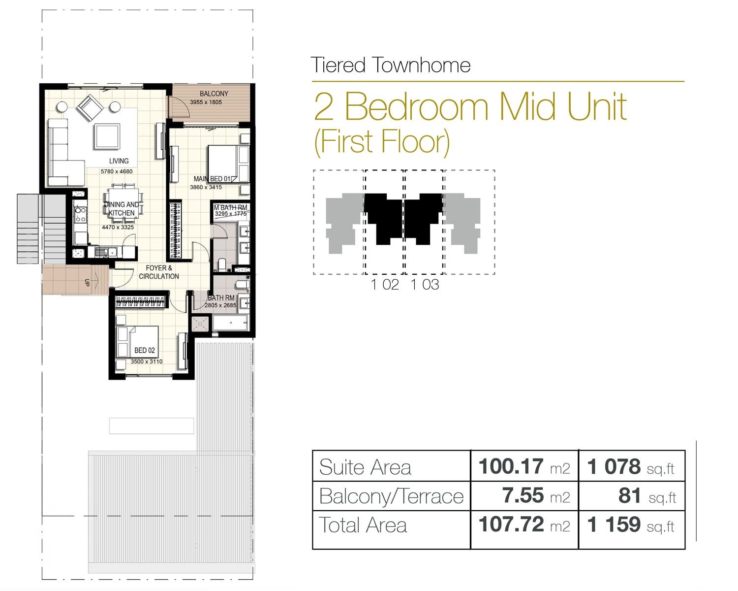 2 Bedrooms floor plan