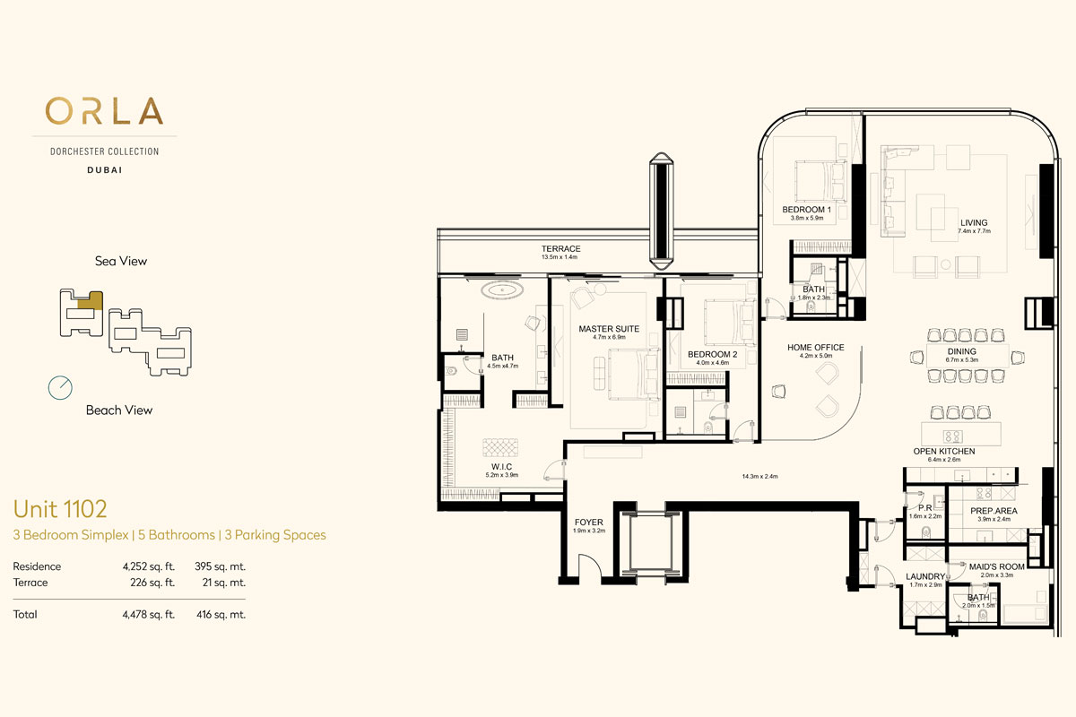 3 Bedrooms + Maid floor plan