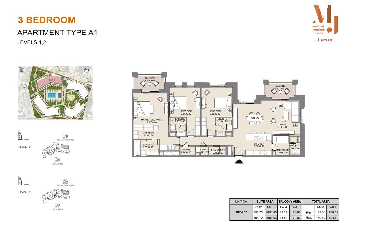 3 Bedrooms + Maid floor plan