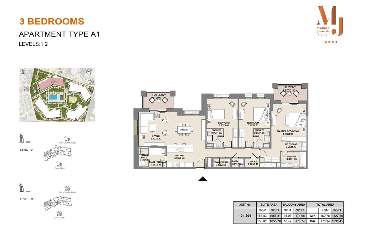 3 Bedrooms + Maid floor plan