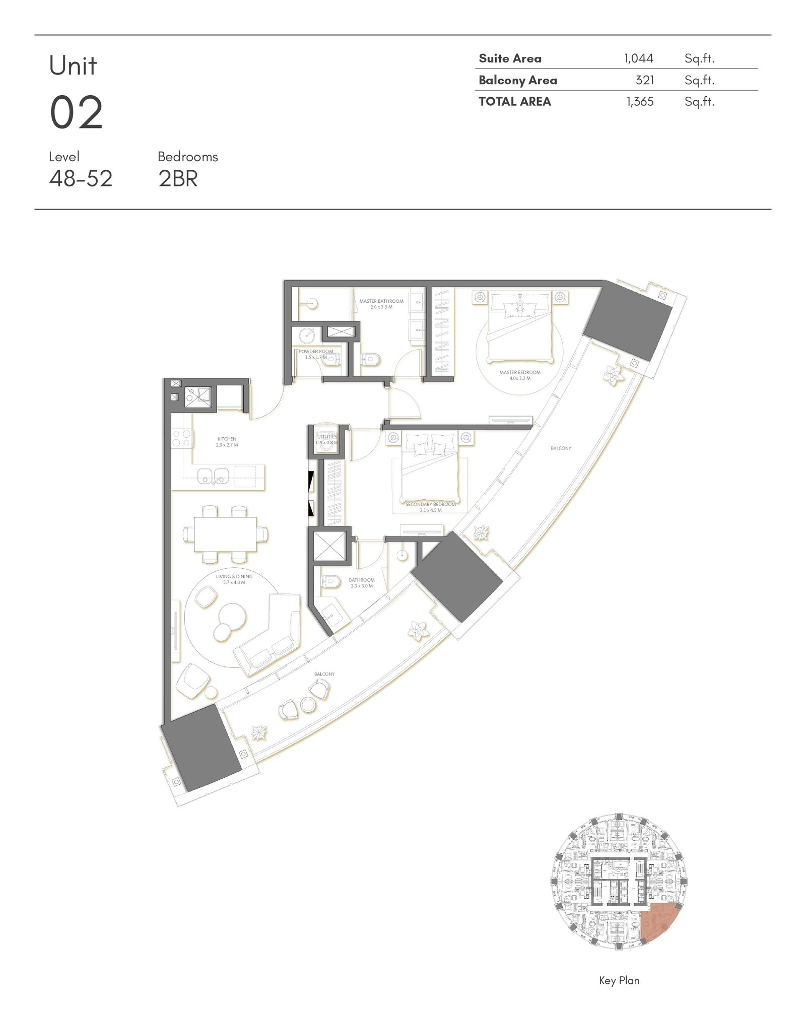 2 Bedrooms floor plan