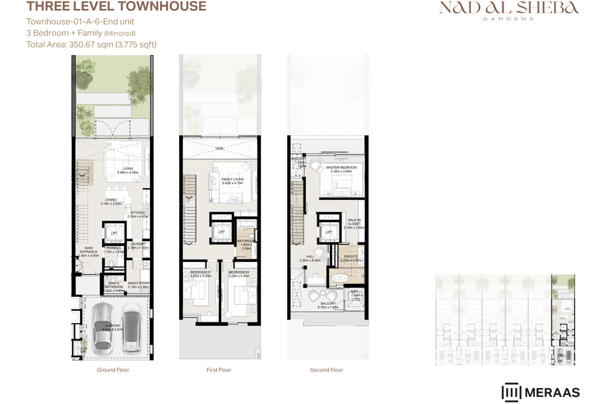 3 Bedrooms + Maid floor plan