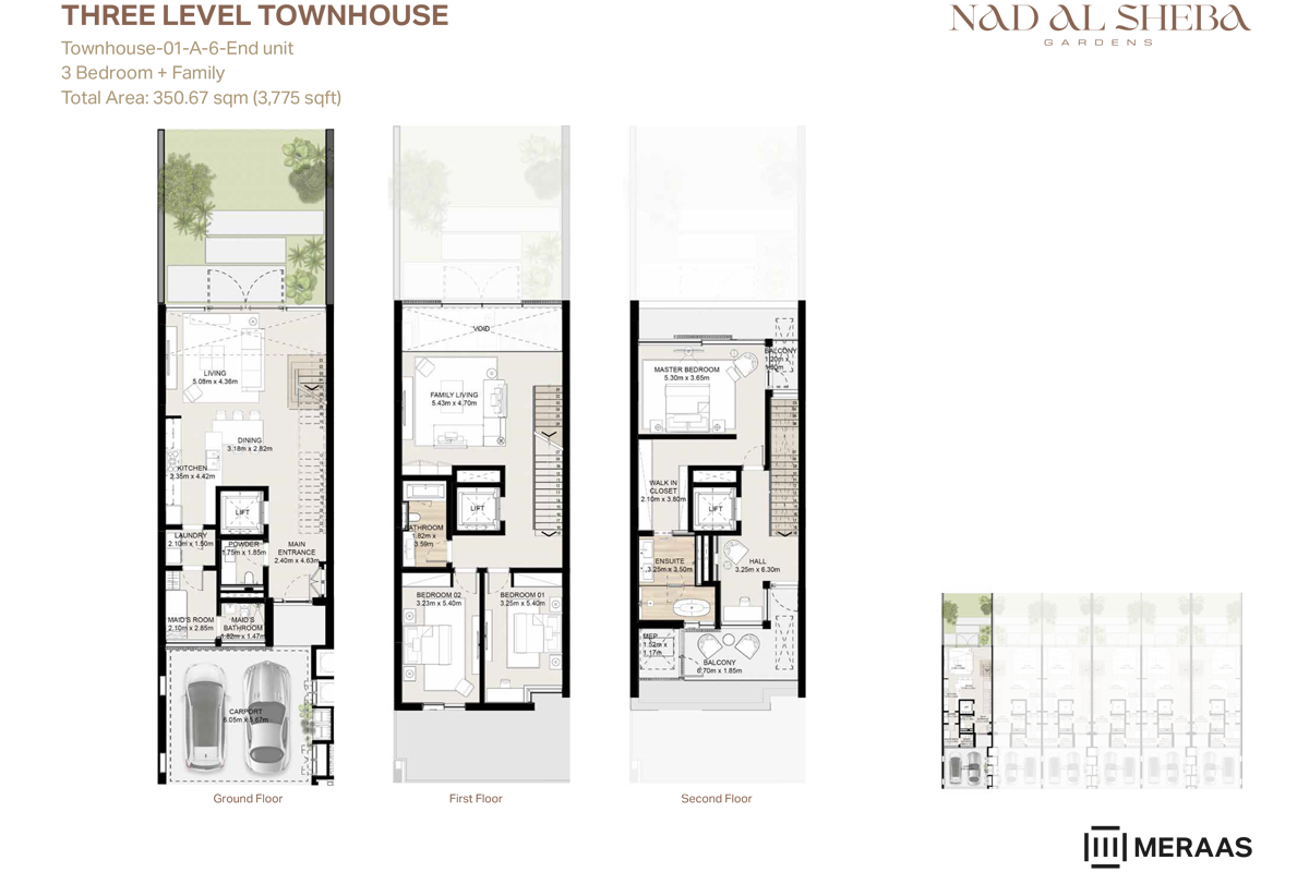 3 Bedrooms + Maid floor plan