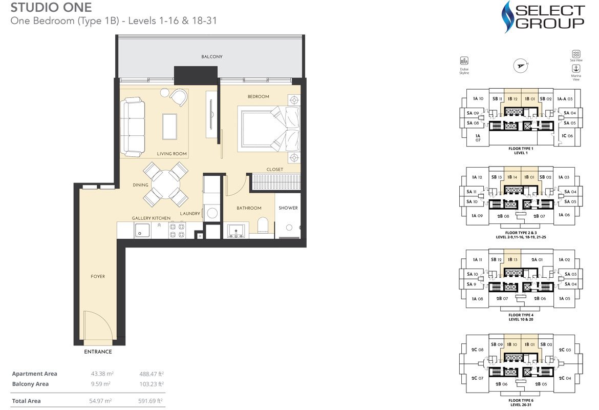 1 Bedroom floor plan