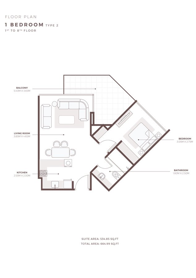 1 Bedroom floor plan