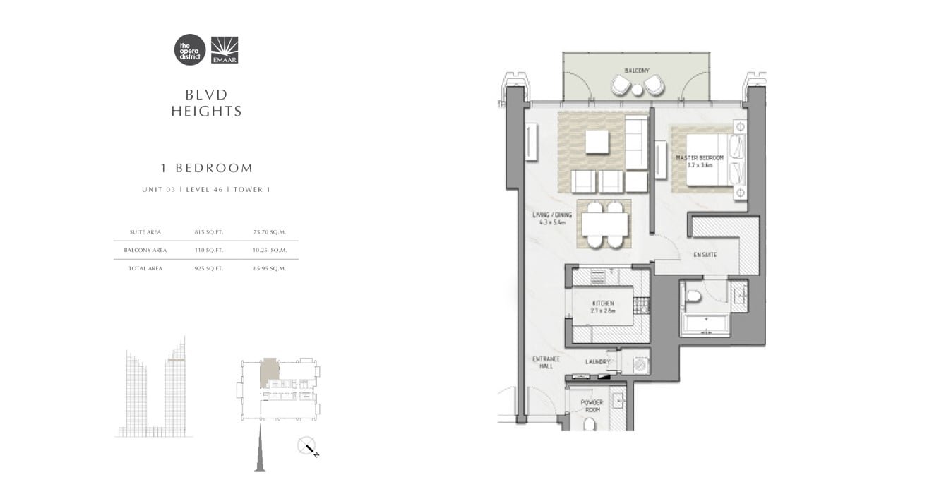 1 Bedroom floor plan
