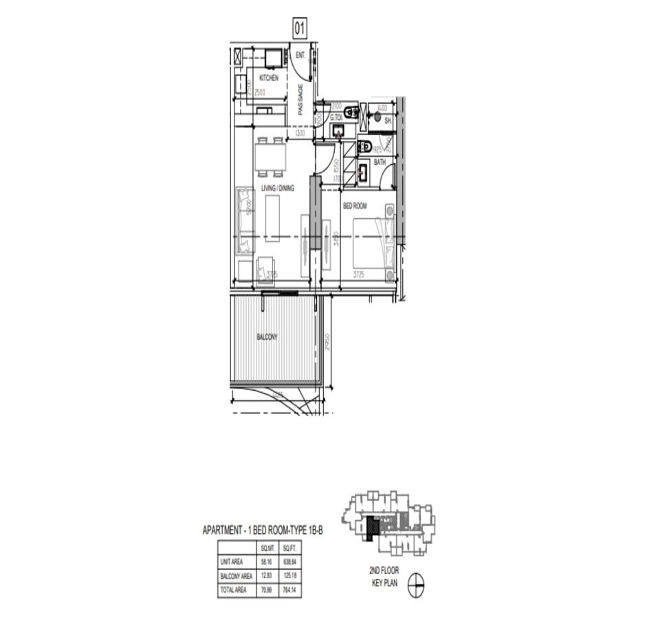 1 Bedroom floor plan