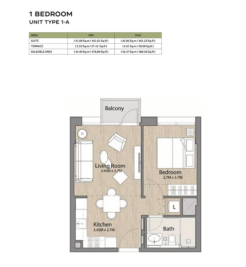 1 Bedroom floor plan