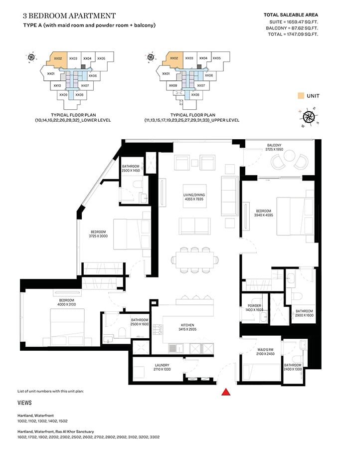 3 Bedrooms + Maid floor plan