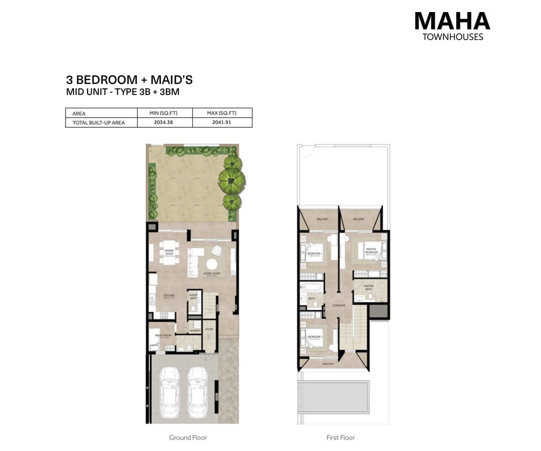 3 Bedrooms + Maid floor plan