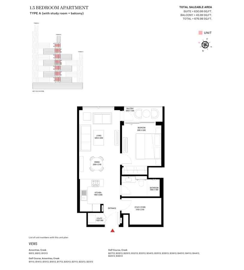 1 Bedroom + Study floor plan