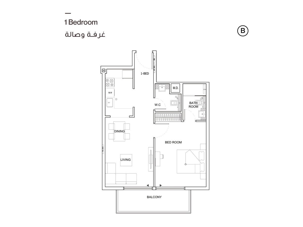 1 Bedroom floor plan