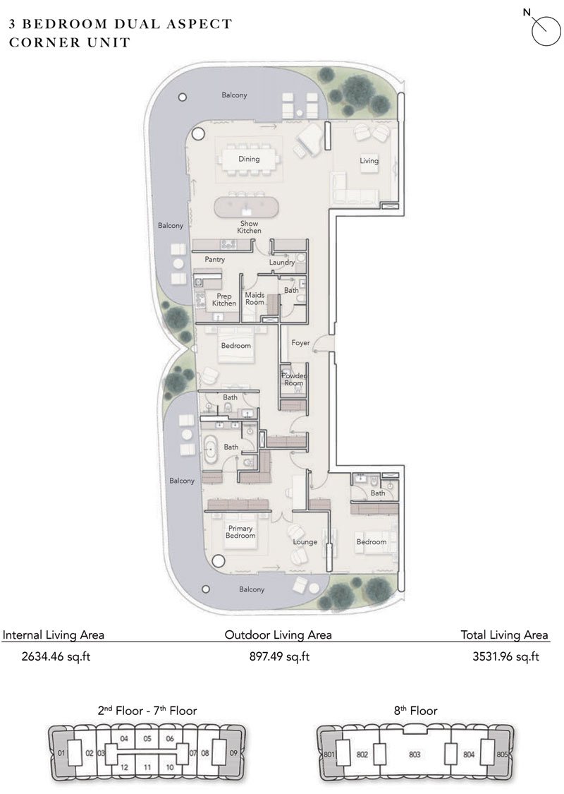 3 Bedrooms + Maid floor plan