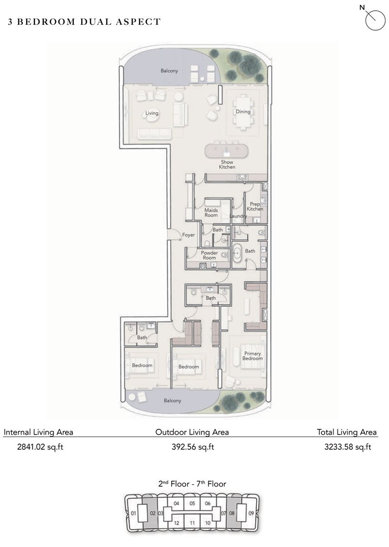 3 Bedrooms + Maid floor plan