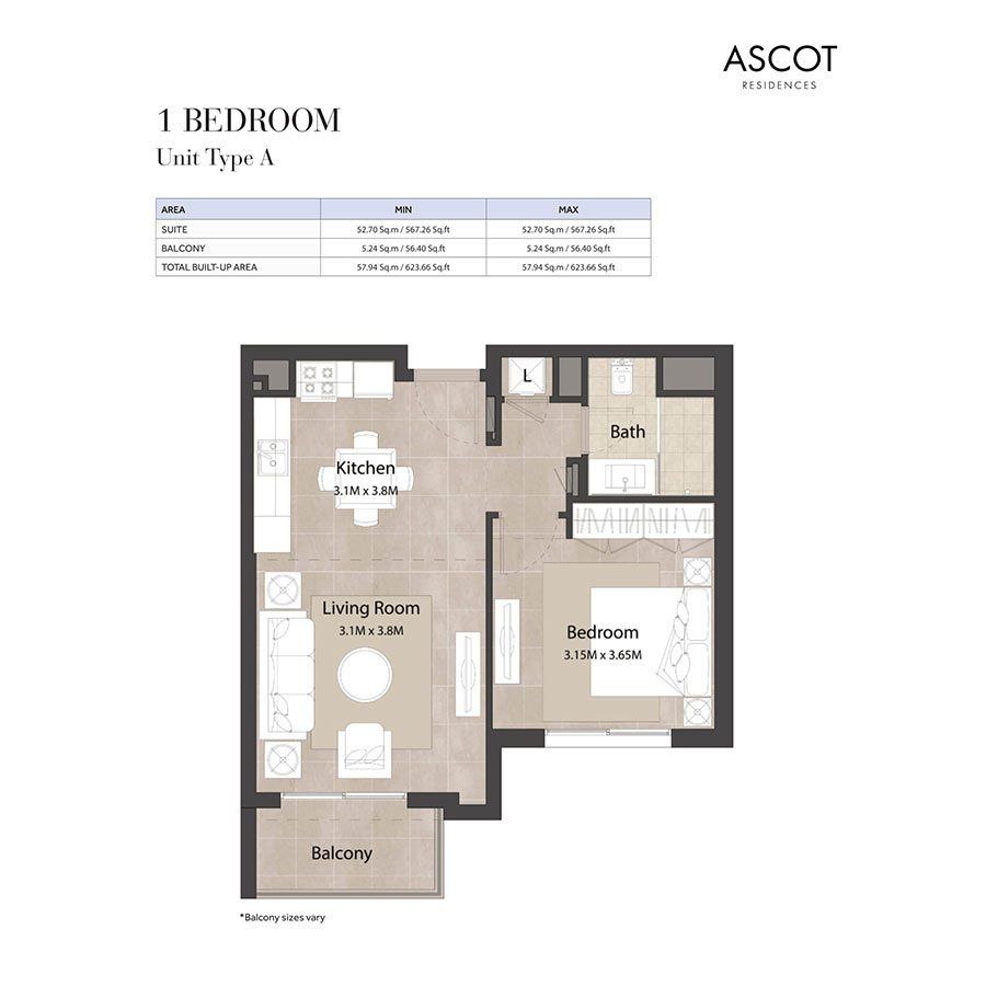 1 Bedroom floor plan