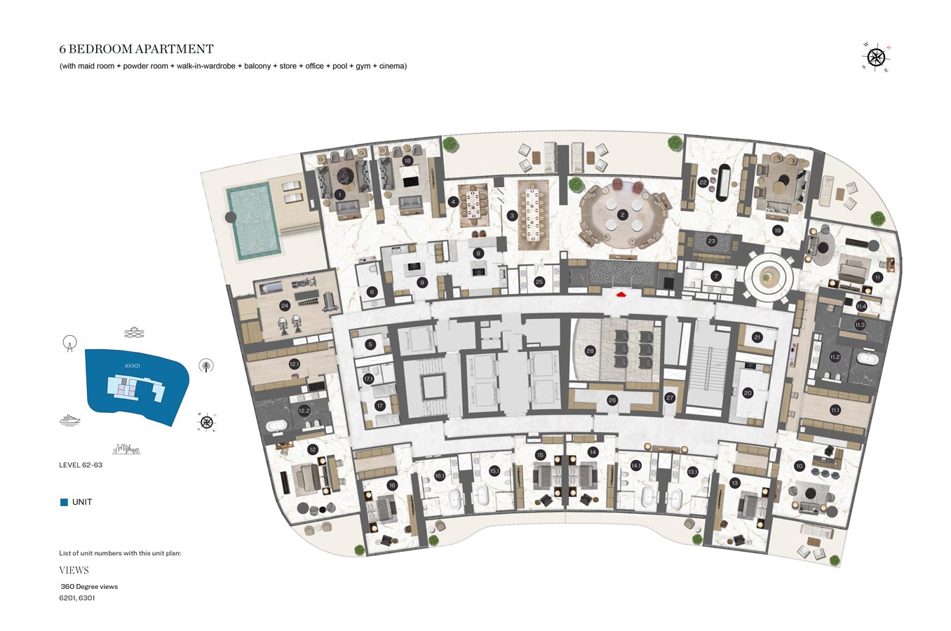 Sobha Seahaven 6 Bedrooms + Maid 6 Bedroom floor plan