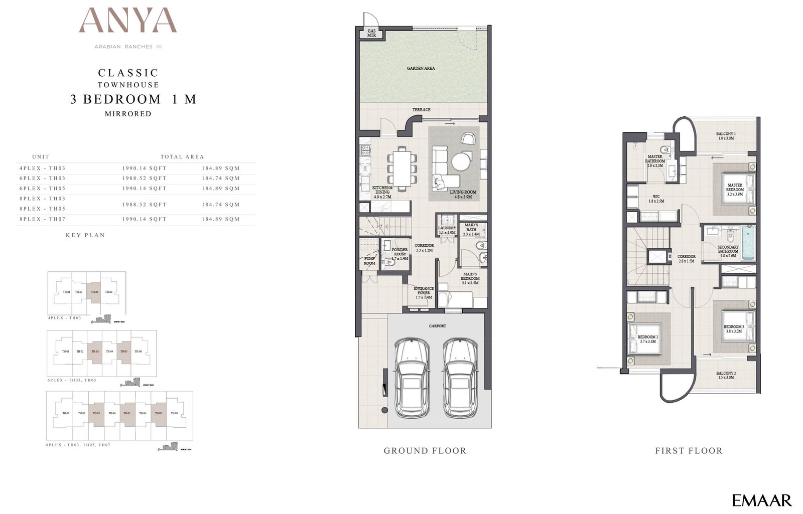 3 Bedrooms + Maid floor plan