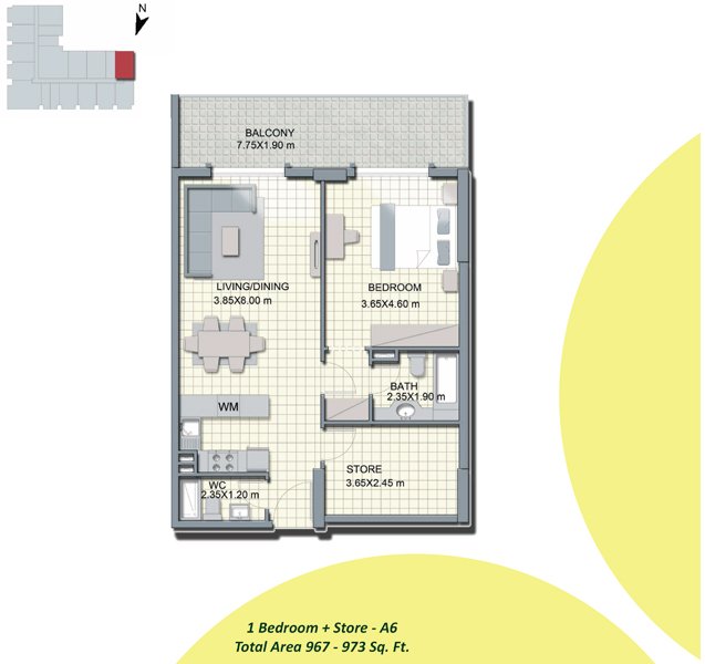 1 Bedroom floor plan