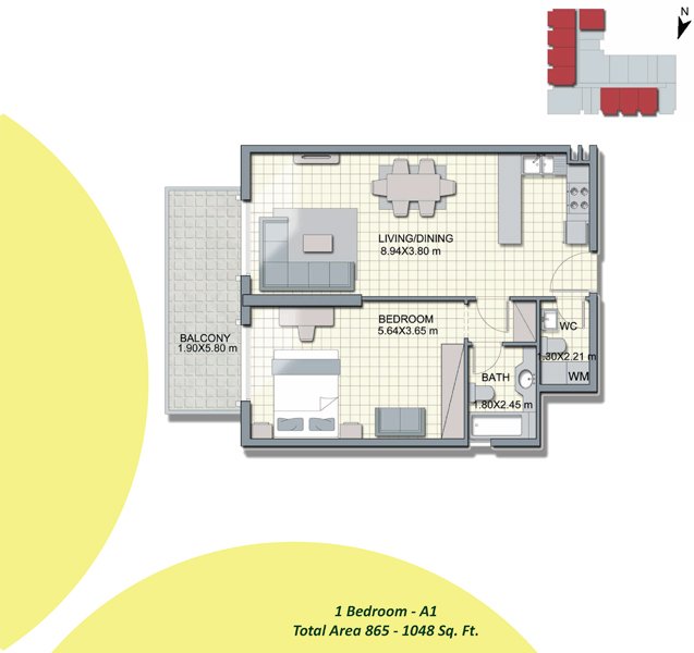 1 Bedroom floor plan