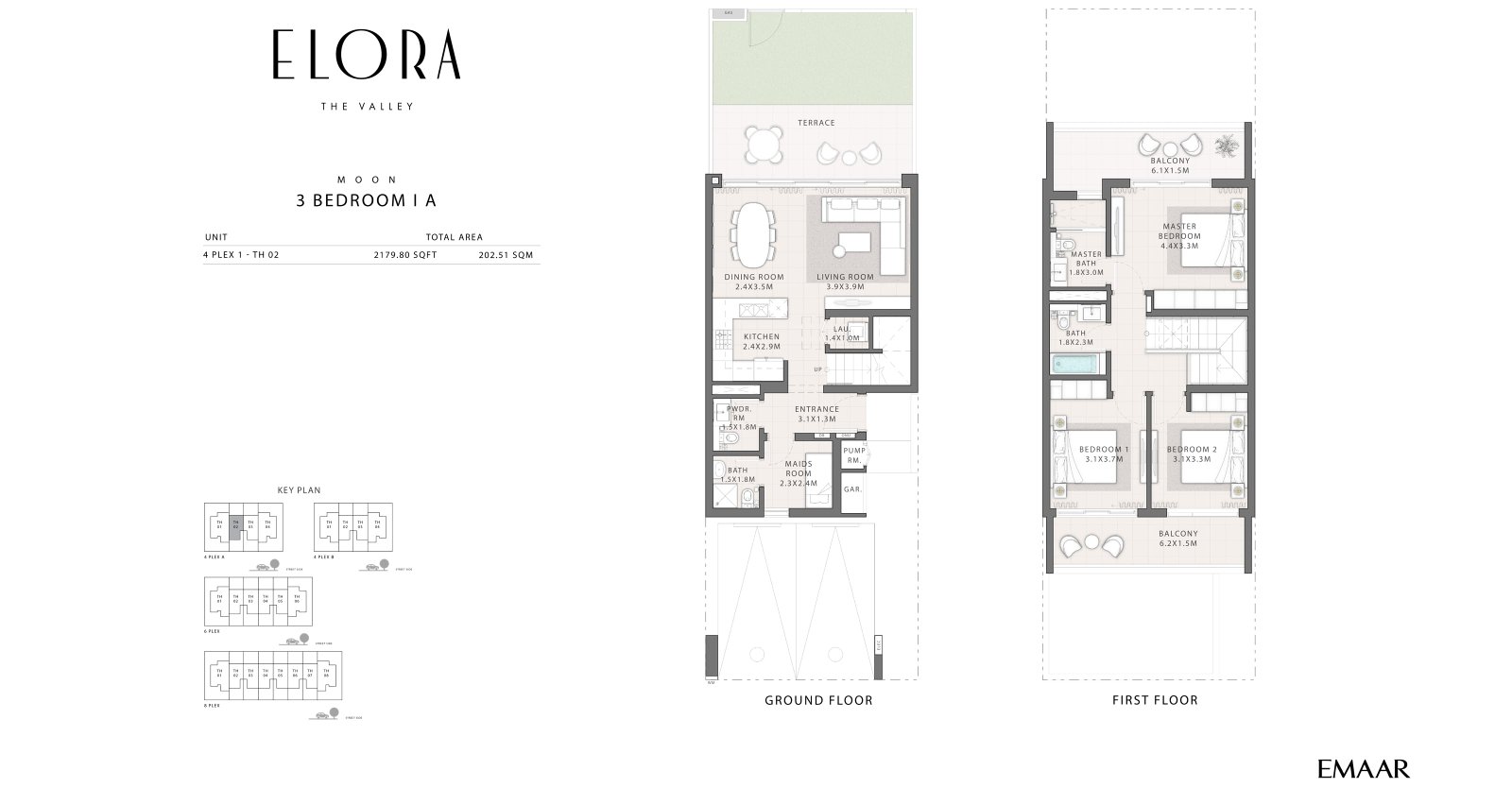 3 Bedrooms + Maid floor plan