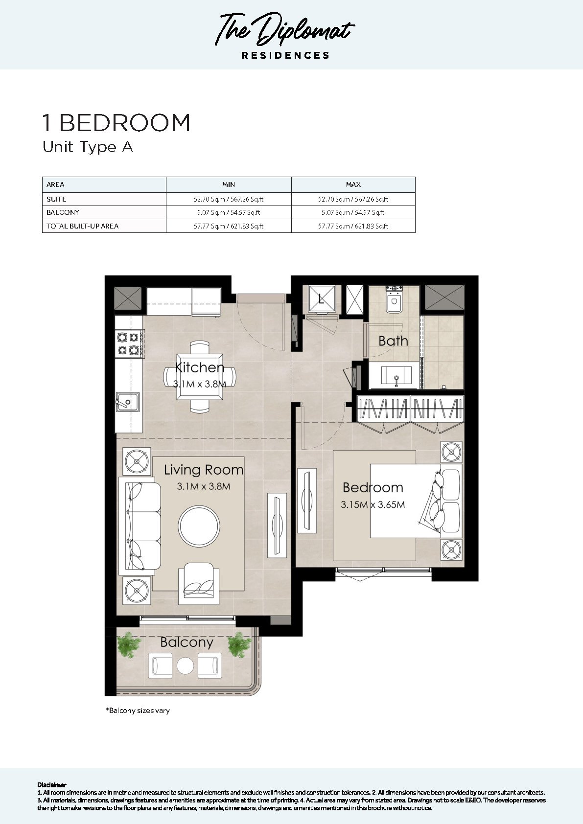 1 Bedroom floor plan