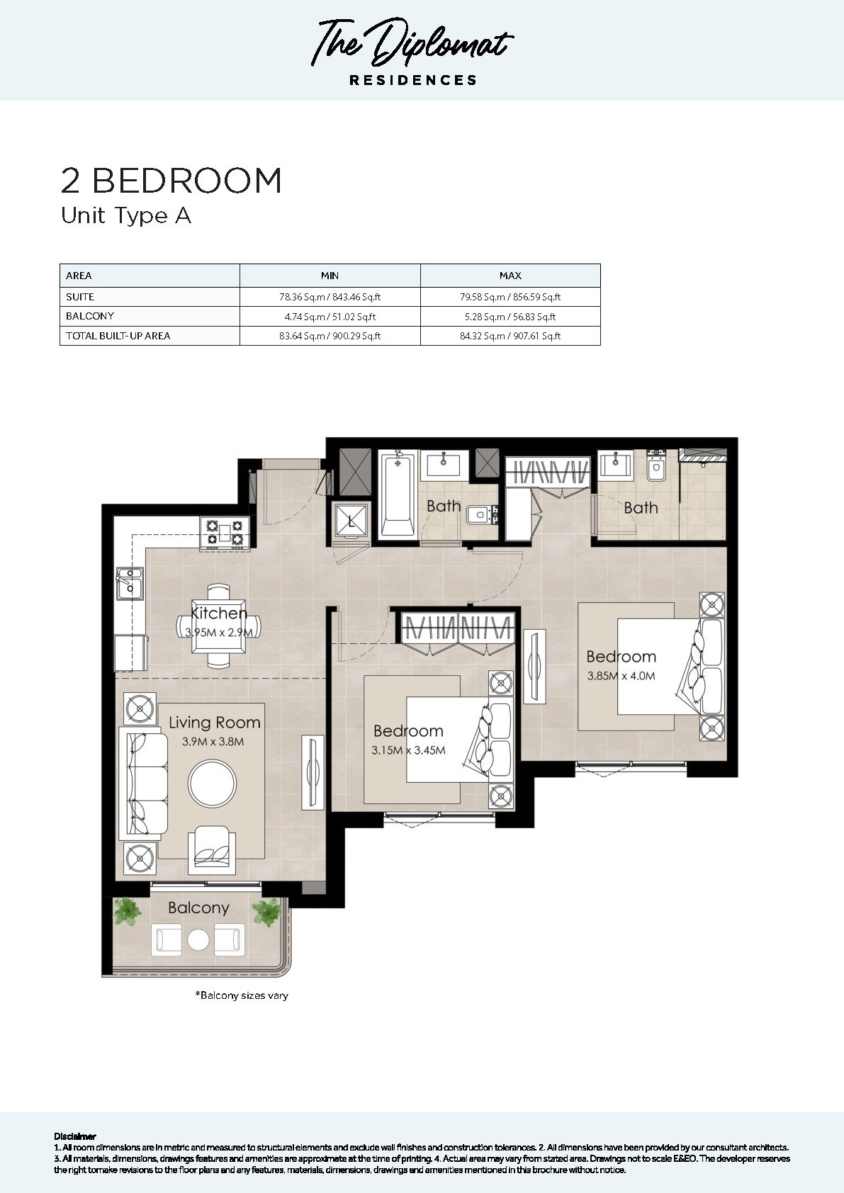 2 Bedrooms floor plan