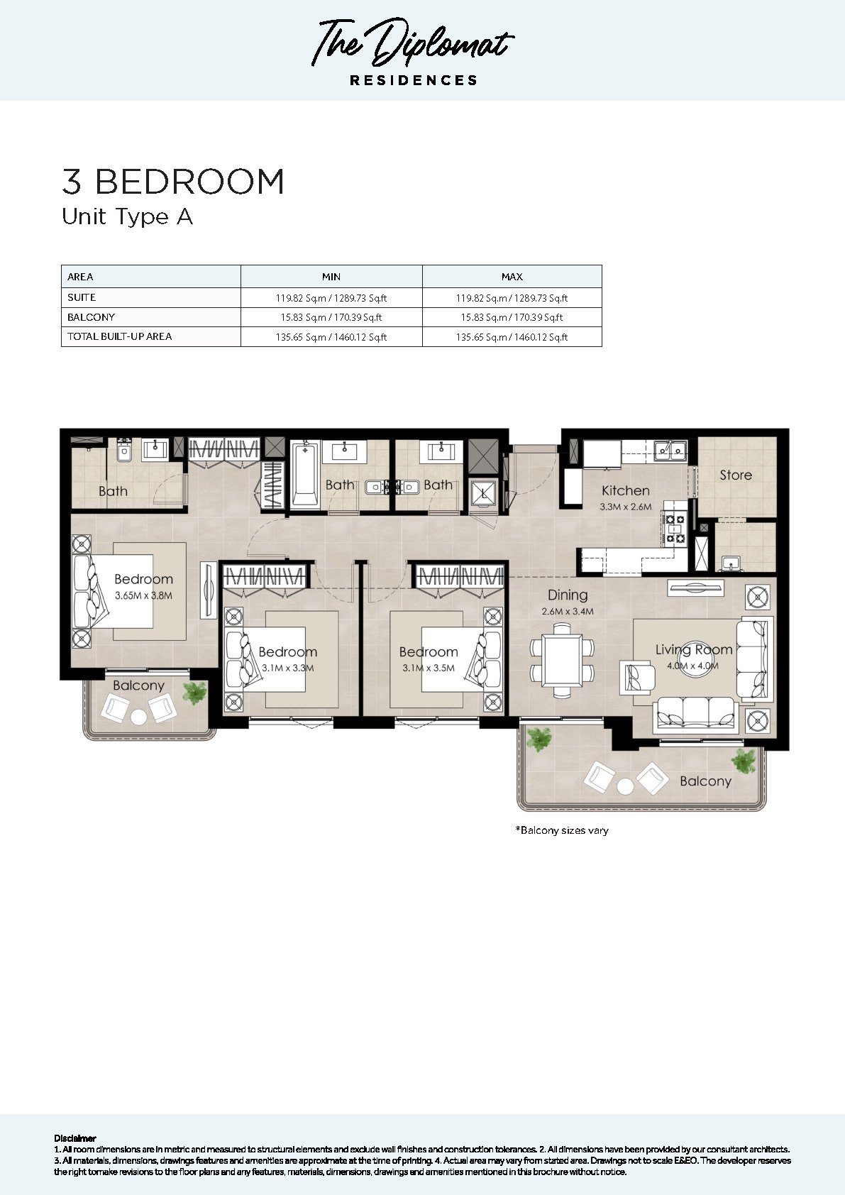 3 Bedrooms floor plan