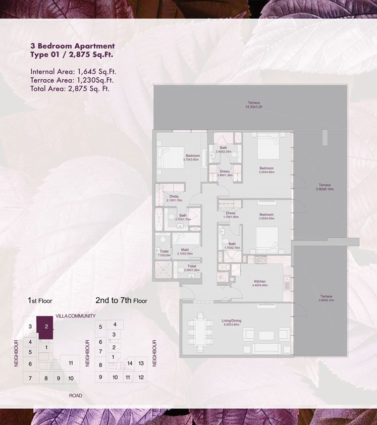 3 Bedrooms + Maid floor plan