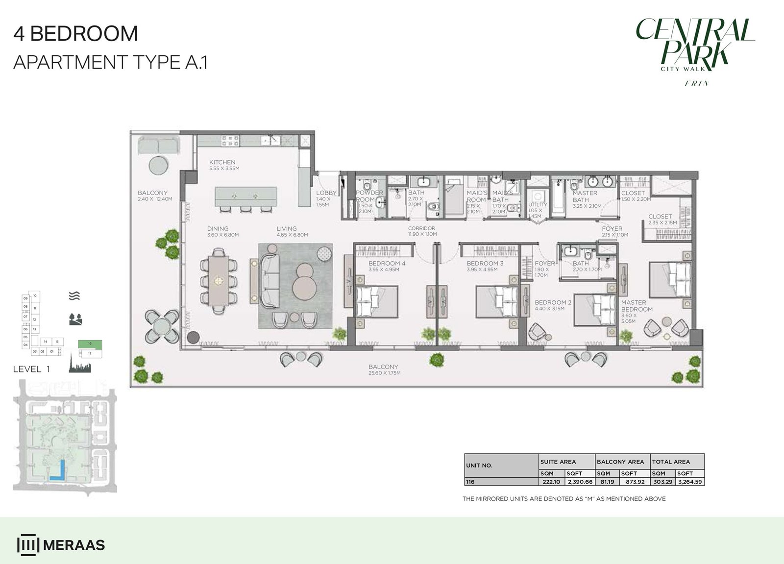 4 Bedrooms + Maid floor plan