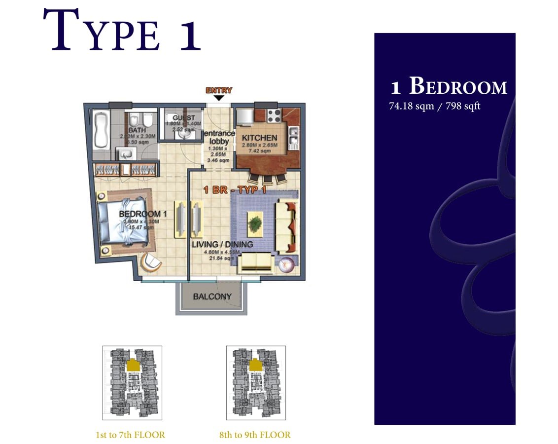 1 Bedroom floor plan