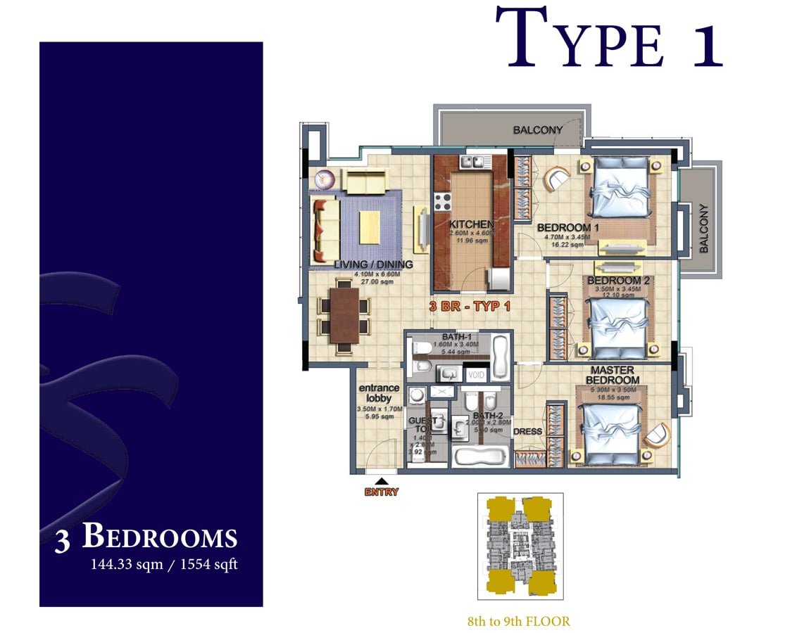 3 Bedroom floor plan