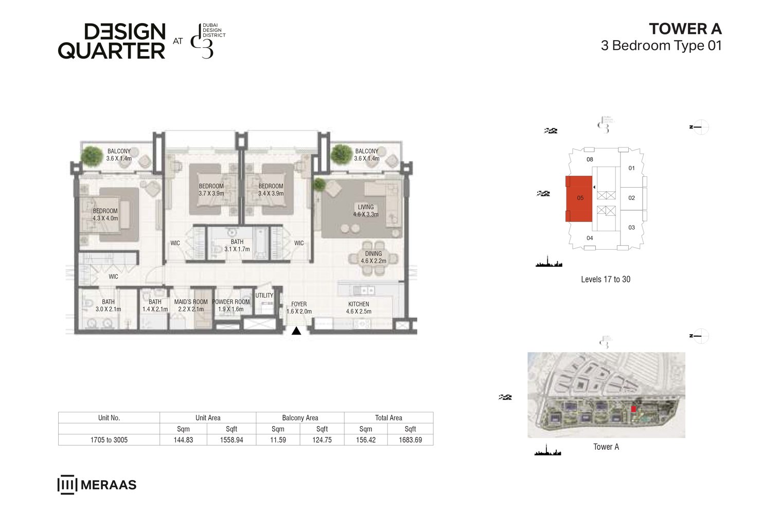 3 Bedrooms + Maid floor plan