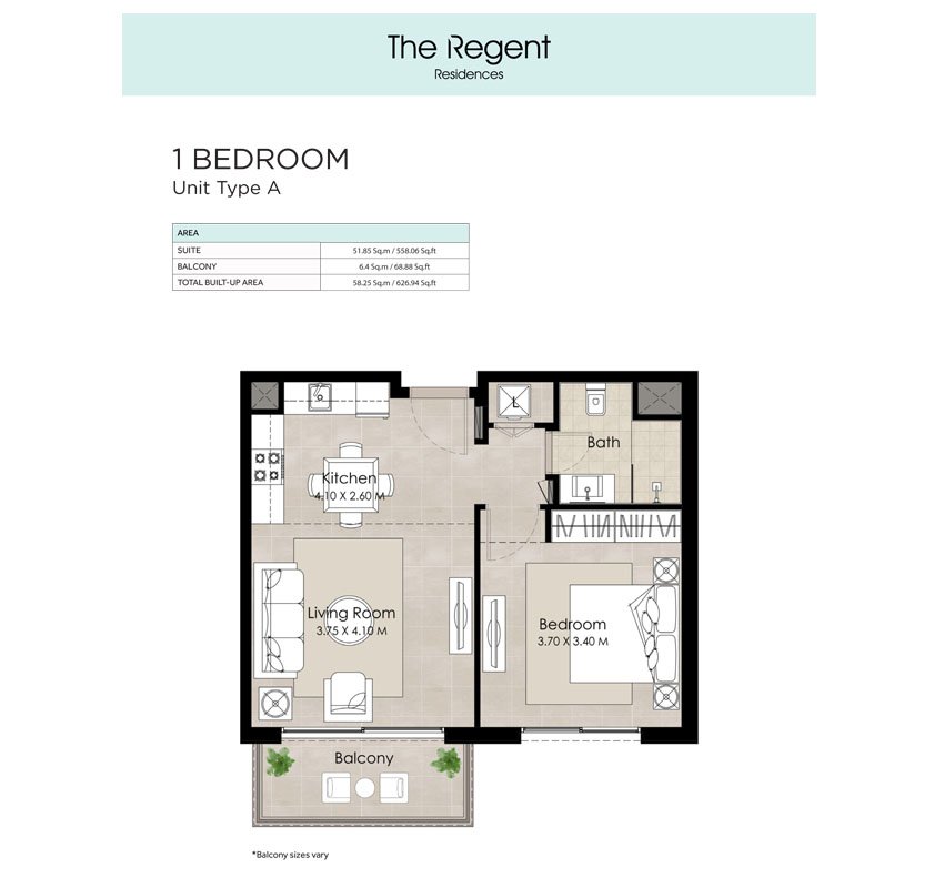 1 Bedroom floor plan