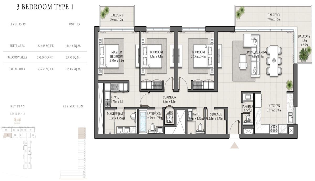 3 Bedrooms floor plan